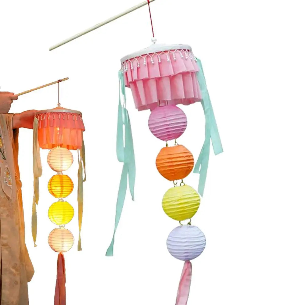 Chinese Lanterns With Lights Portable Chinese Mid Autumn Lantern Holiday Decor Retro Decorative Gauze Lamp LED Light For Friends