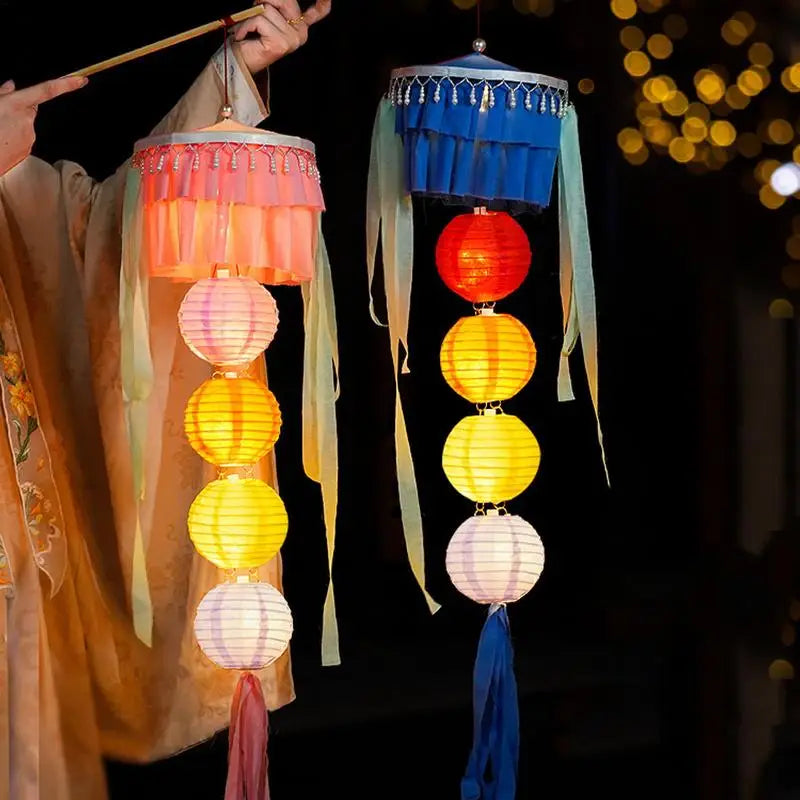 Chinese Lanterns With Lights Portable Chinese Mid Autumn Lantern Holiday Decor Retro Decorative Gauze Lamp LED Light For Friends