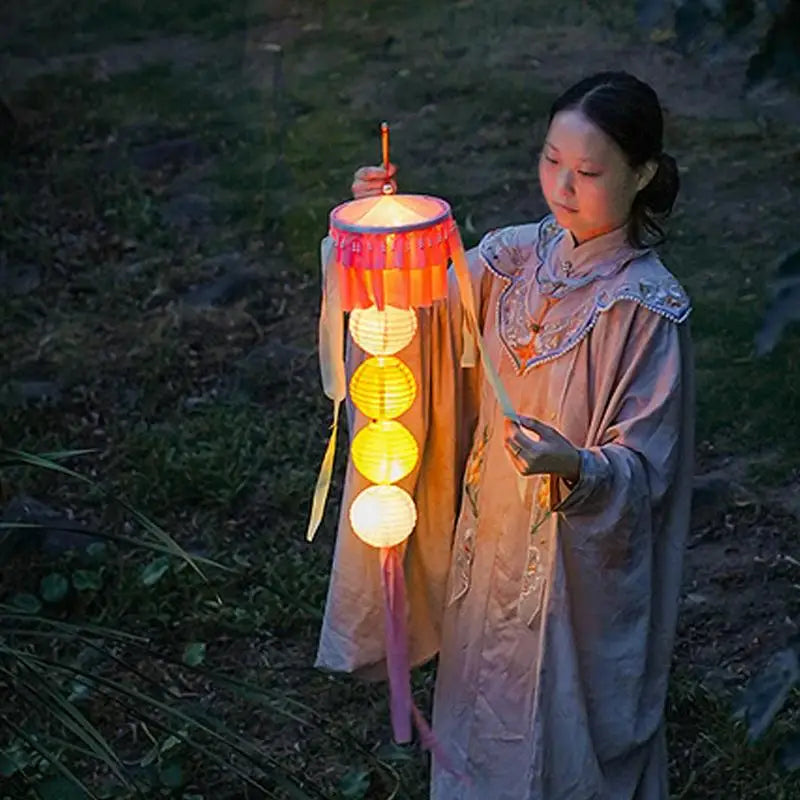 Chinese Lanterns With Lights Portable Chinese Mid Autumn Lantern Holiday Decor Retro Decorative Gauze Lamp LED Light For Friends