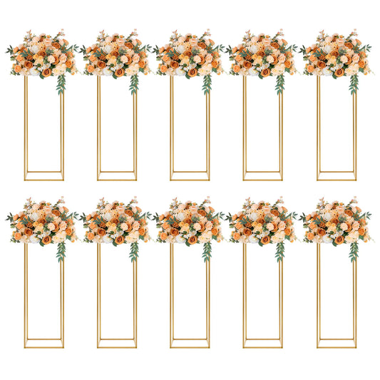 10Pcs Wedding Flower Stand Set 31.5" Height Gold Metal Column Rack Wedding Prop Decor Balloon Display Holder Flower Vase Pillar