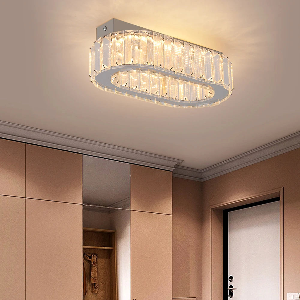 Modern Pendant Light Oval Design Led Chandelier Crystal Hanging Ceiling Lamp Lustre Fixture Living Room Kitchen Island Decor