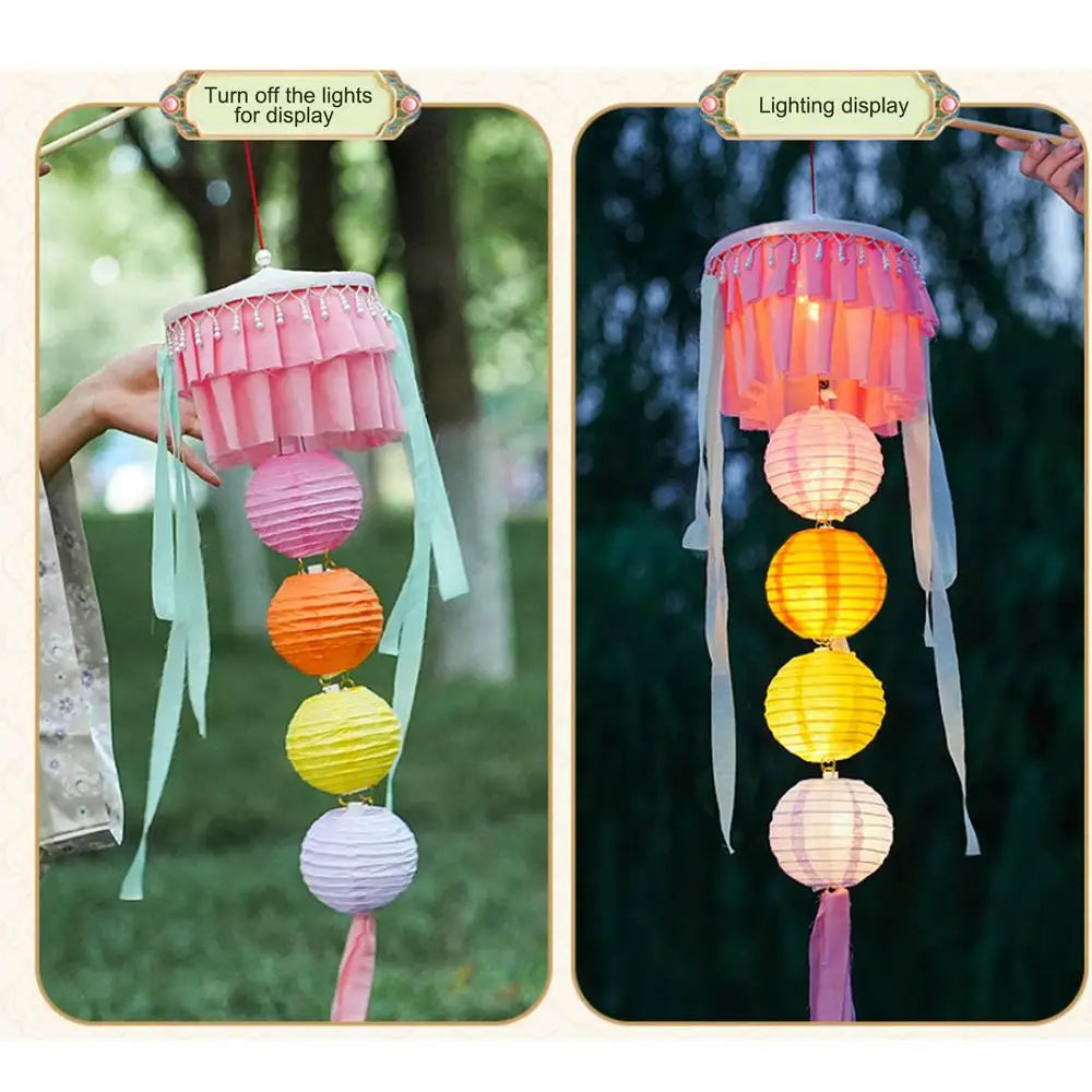 Chinese Lanterns With Lights Portable Chinese Mid Autumn Lantern Holiday Decor Retro Decorative Gauze Lamp LED Light For Friends