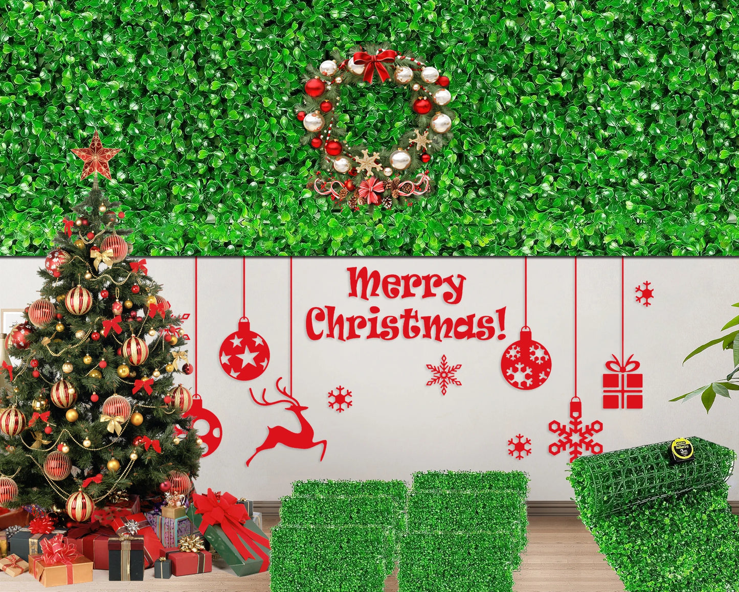Artificial Bright Green Plant Wall Landscape Christmas Home Decoration Fake Plants Lawn Privacy Fence, Boxwood Grass Panel Decor
