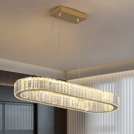 Modern Pendant Light Oval Design Led Chandelier Crystal Hanging Ceiling Lamp Lustre Fixture Living Room Kitchen Island Decor