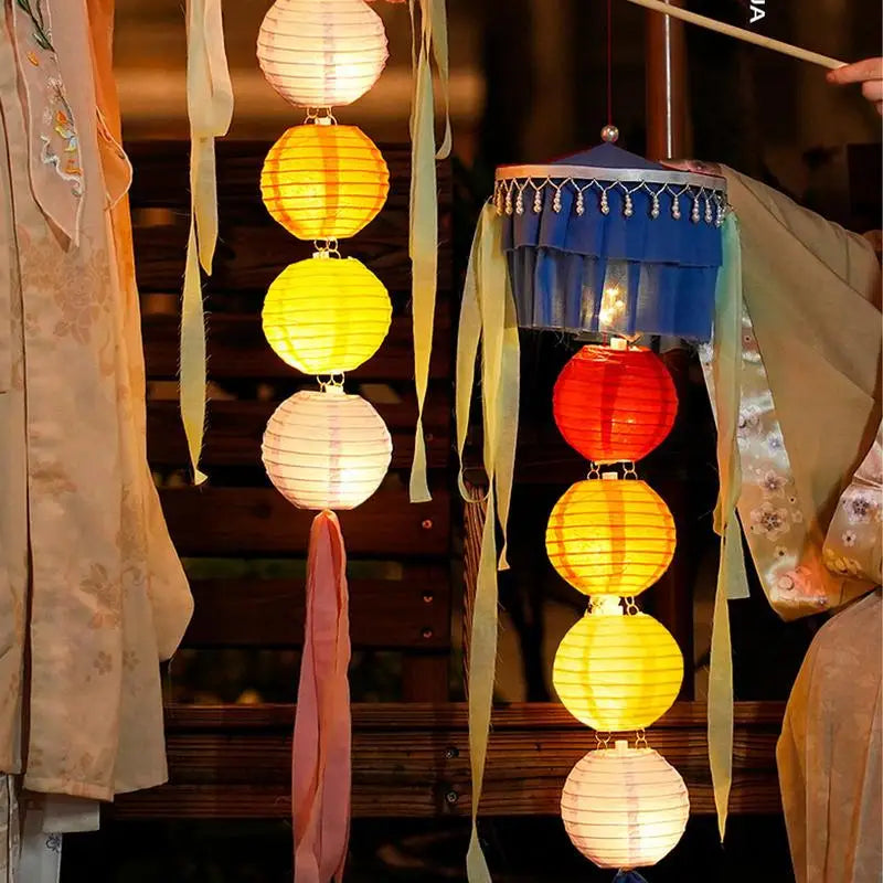 Chinese Lanterns With Lights Portable Chinese Mid Autumn Lantern Holiday Decor Retro Decorative Gauze Lamp LED Light For Friends