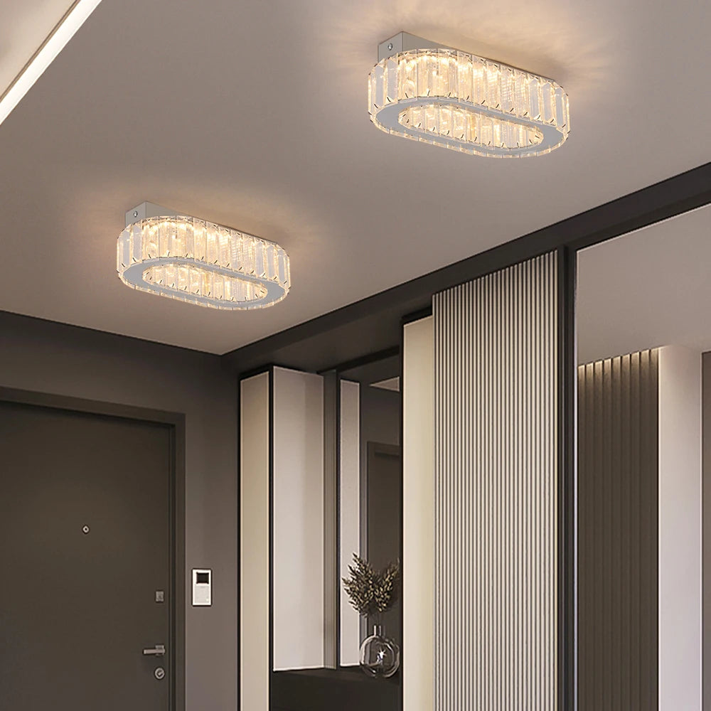 Modern Pendant Light Oval Design Led Chandelier Crystal Hanging Ceiling Lamp Lustre Fixture Living Room Kitchen Island Decor