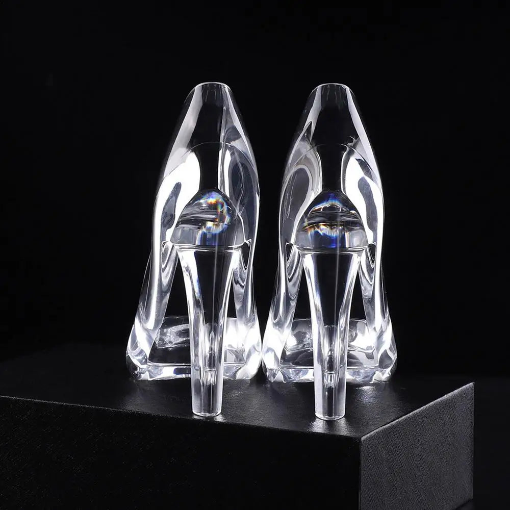 Cinderellas Crystal Glass Slipper Shoe Transparent Acrylic High-Heeled Shoes Figurines Wedding Decoration Beautiful Home Decor