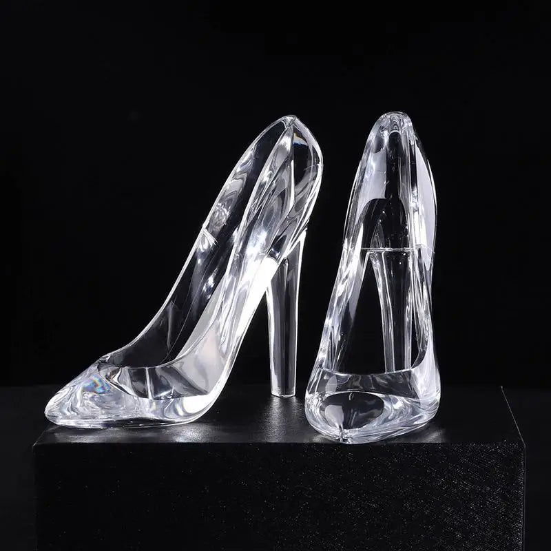 Cinderellas Crystal Glass Slipper Shoe Transparent Acrylic High-Heeled Shoes Figurines Wedding Decoration Beautiful Home Decor