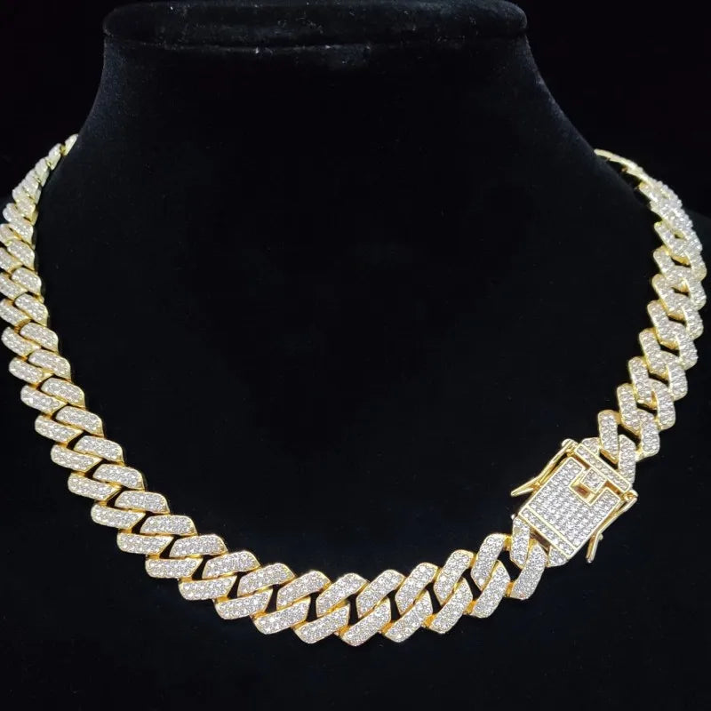 Men Women Hip Hop Rhombus Cuban Chain Iced Out Bling Necklace 14mm Width Chains Hiphop Crystal Necklaces Fashion Jewelry