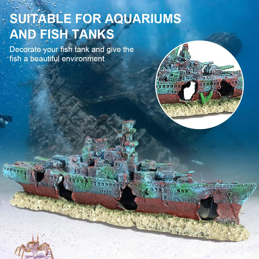 Aquarium Resin Sunken Pirate Ship Multifunction Warship Handicrafts Shipwreck Decorations for Fish Tank Cave Decor Accessories