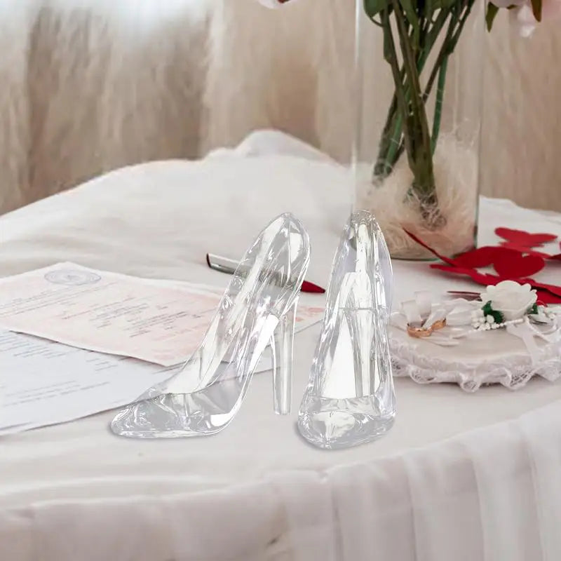 Cinderellas Crystal Glass Slipper Shoe Transparent Acrylic High-Heeled Shoes Figurines Wedding Decoration Beautiful Home Decor