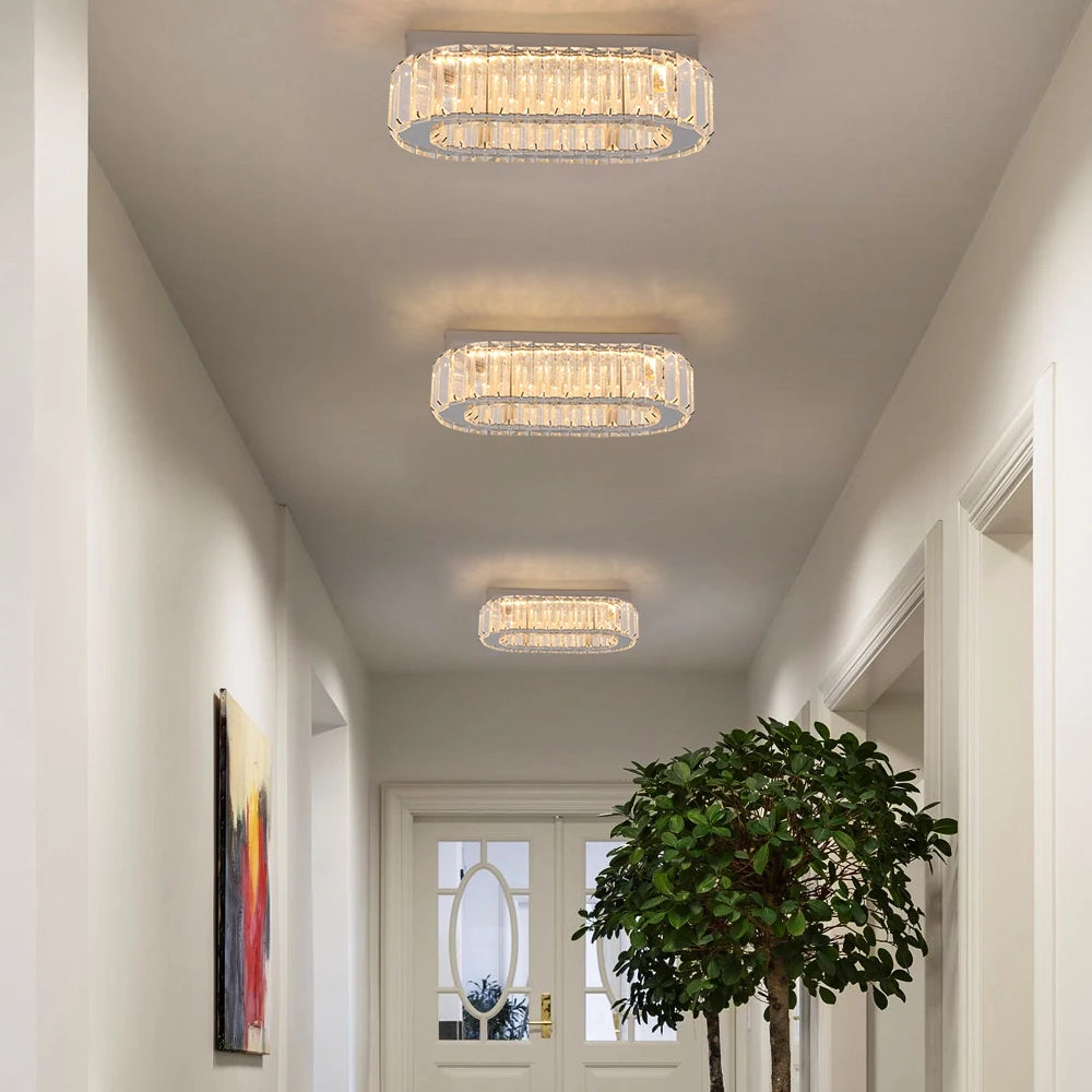 Modern Pendant Light Oval Design Led Chandelier Crystal Hanging Ceiling Lamp Lustre Fixture Living Room Kitchen Island Decor