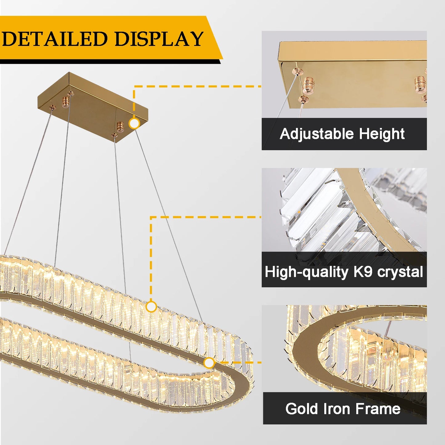 Modern Pendant Light Oval Design Led Chandelier Crystal Hanging Ceiling Lamp Lustre Fixture Living Room Kitchen Island Decor