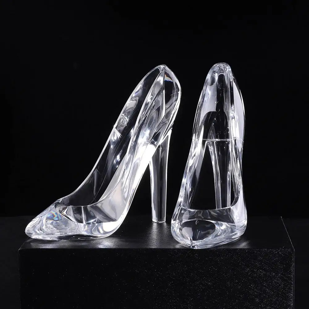 Cinderellas Crystal Glass Slipper Shoe Transparent Acrylic High-Heeled Shoes Figurines Wedding Decoration Beautiful Home Decor