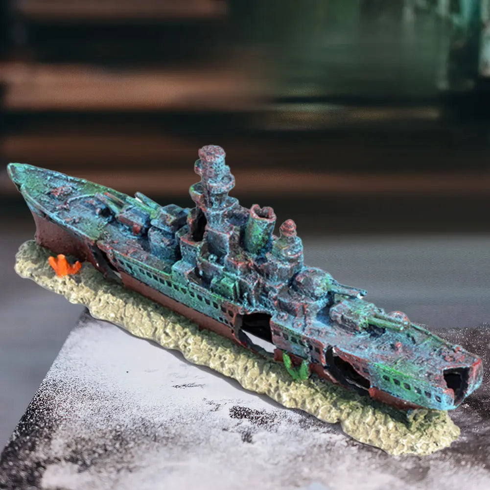 Aquarium Resin Sunken Pirate Ship Multifunction Warship Handicrafts Shipwreck Decorations for Fish Tank Cave Decor Accessories