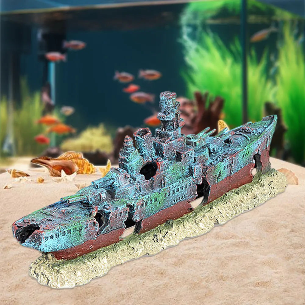 Aquarium Resin Sunken Pirate Ship Multifunction Warship Handicrafts Shipwreck Decorations for Fish Tank Cave Decor Accessories