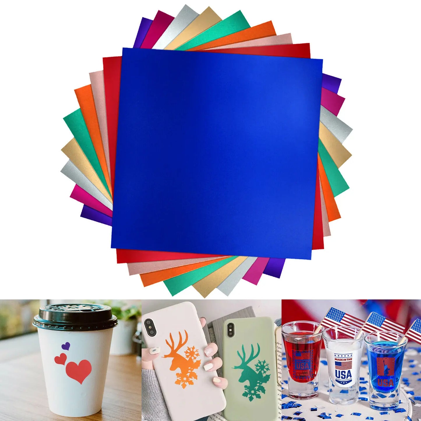HTVRONT 9pcs 12"x12" Matte Metallic Permanent Adhesive Vinyl Bundle Sheets Sticky Craft Sticker Film for DIY Decor