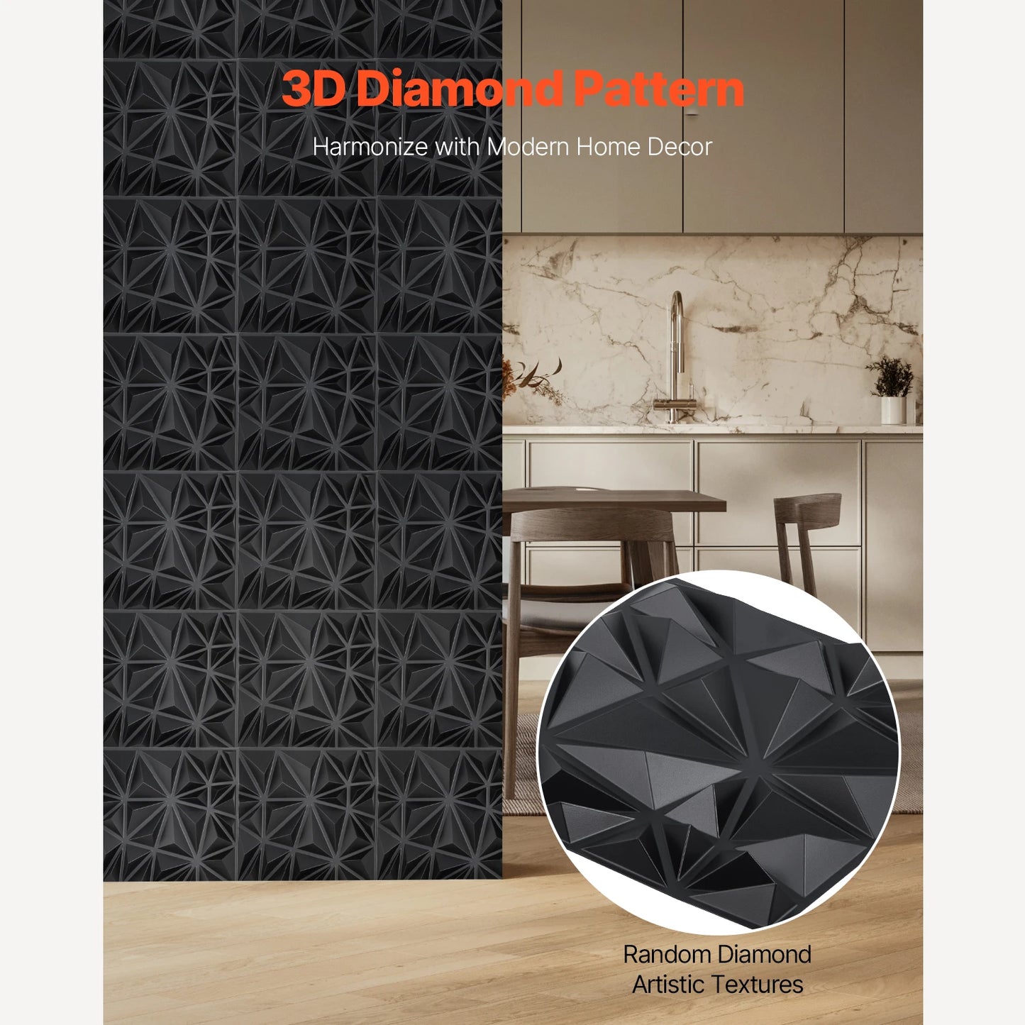 VEVOR 3D Wall Panels PVC Modern Art Minimalist Diamond Tiles Coverage Accent Wall Panel Interior Home Decor for Ceiling Bedroom