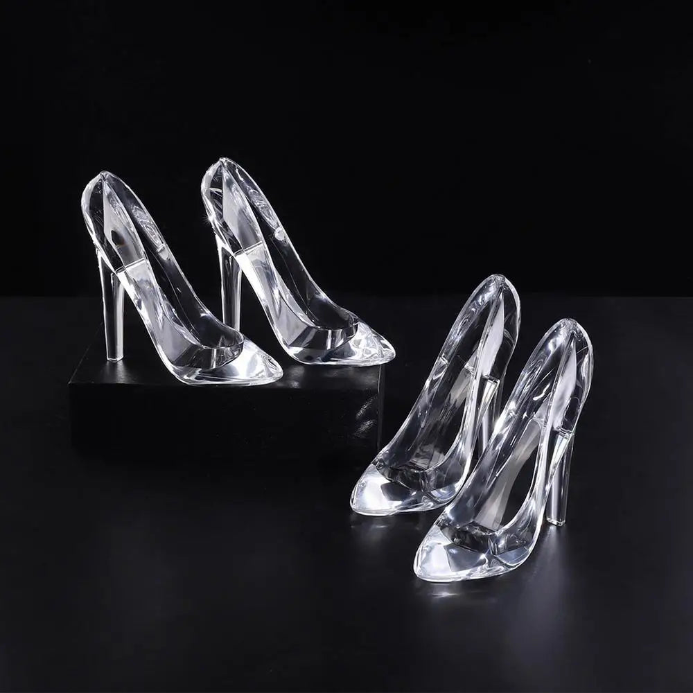 Cinderellas Crystal Glass Slipper Shoe Transparent Acrylic High-Heeled Shoes Figurines Wedding Decoration Beautiful Home Decor