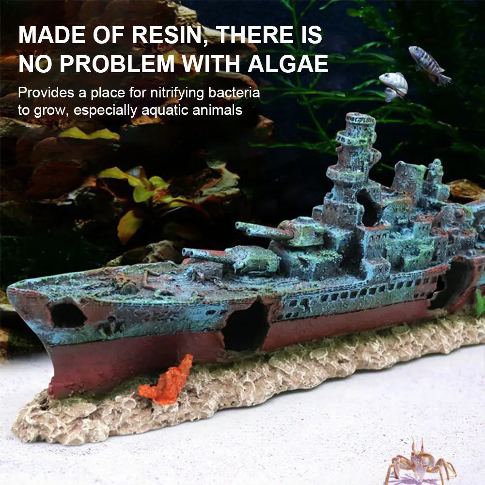 Aquarium Resin Sunken Pirate Ship Multifunction Warship Handicrafts Shipwreck Decorations for Fish Tank Cave Decor Accessories