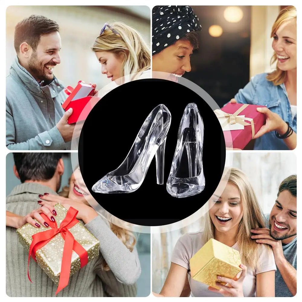 Cinderellas Crystal Glass Slipper Shoe Transparent Acrylic High-Heeled Shoes Figurines Wedding Decoration Beautiful Home Decor