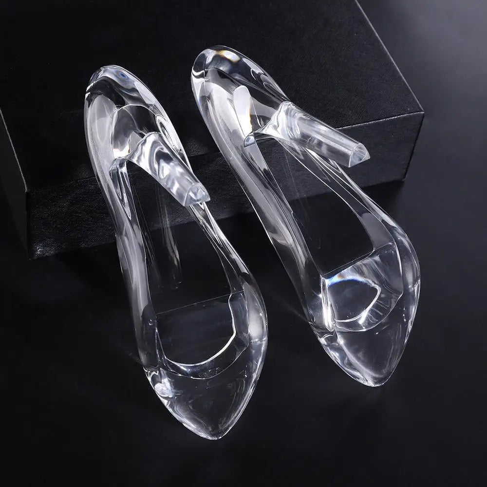 Cinderellas Crystal Glass Slipper Shoe Transparent Acrylic High-Heeled Shoes Figurines Wedding Decoration Beautiful Home Decor