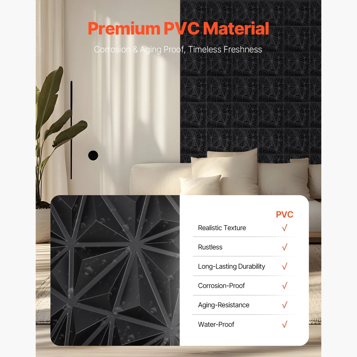 VEVOR 3D Wall Panels PVC Modern Art Minimalist Diamond Tiles Coverage Accent Wall Panel Interior Home Decor for Ceiling Bedroom