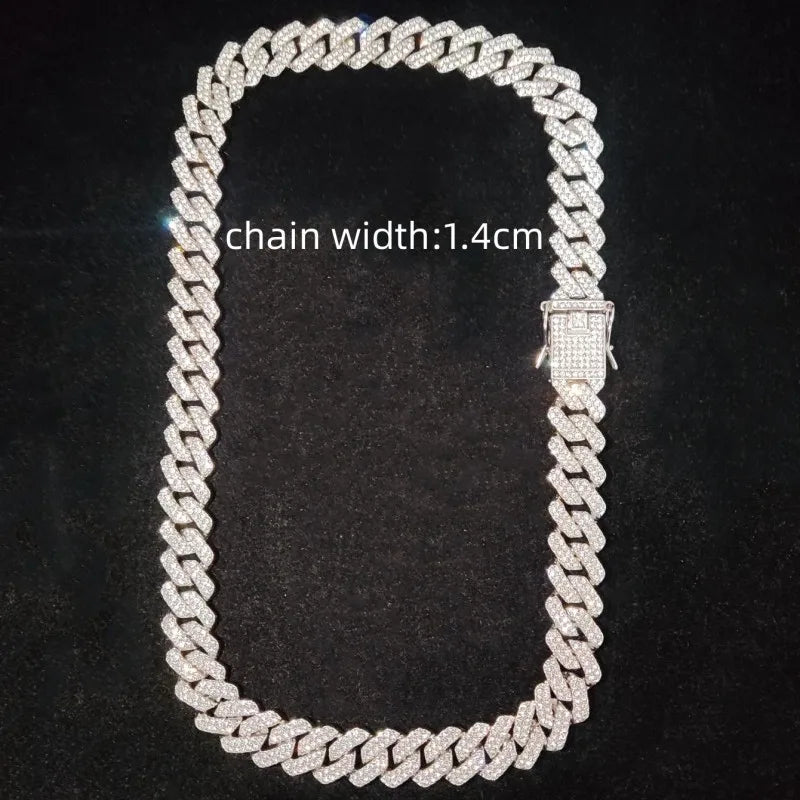 Men Women Hip Hop Rhombus Cuban Chain Iced Out Bling Necklace 14mm Width Chains Hiphop Crystal Necklaces Fashion Jewelry