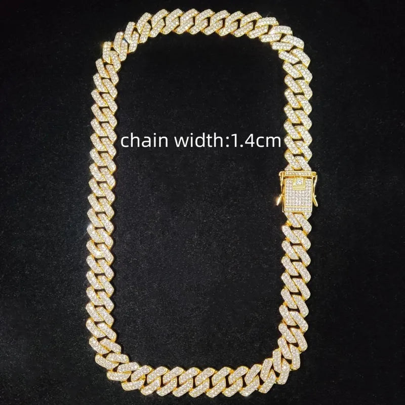 Men Women Hip Hop Rhombus Cuban Chain Iced Out Bling Necklace 14mm Width Chains Hiphop Crystal Necklaces Fashion Jewelry