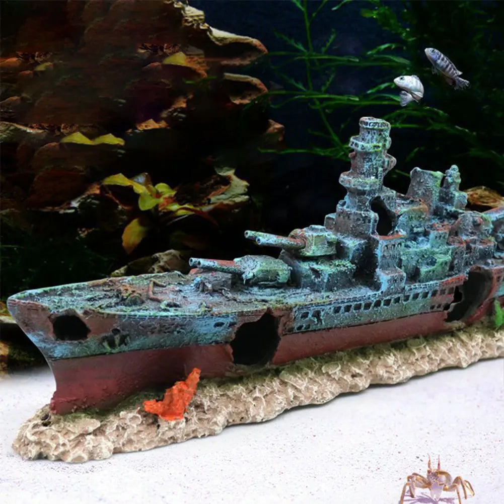 Aquarium Resin Sunken Pirate Ship Multifunction Warship Handicrafts Shipwreck Decorations for Fish Tank Cave Decor Accessories