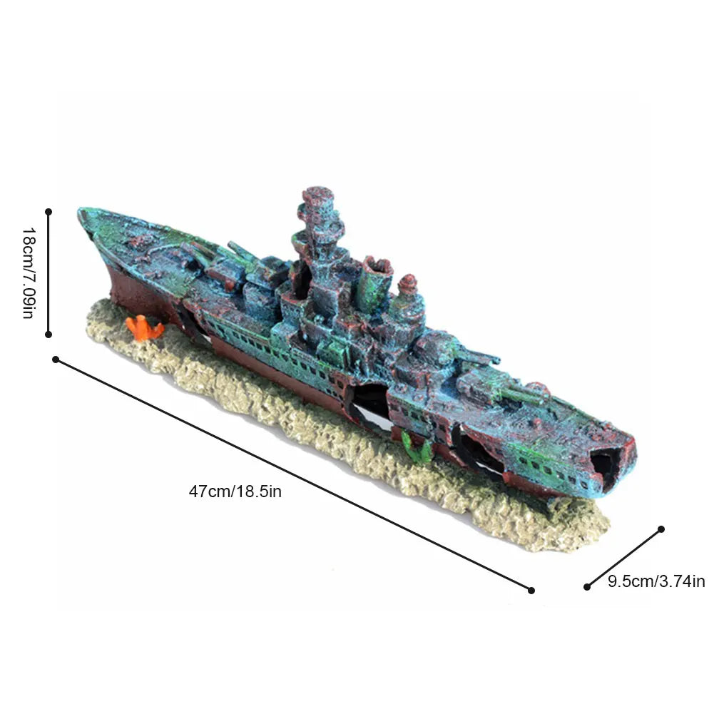 Aquarium Resin Sunken Pirate Ship Multifunction Warship Handicrafts Shipwreck Decorations for Fish Tank Cave Decor Accessories