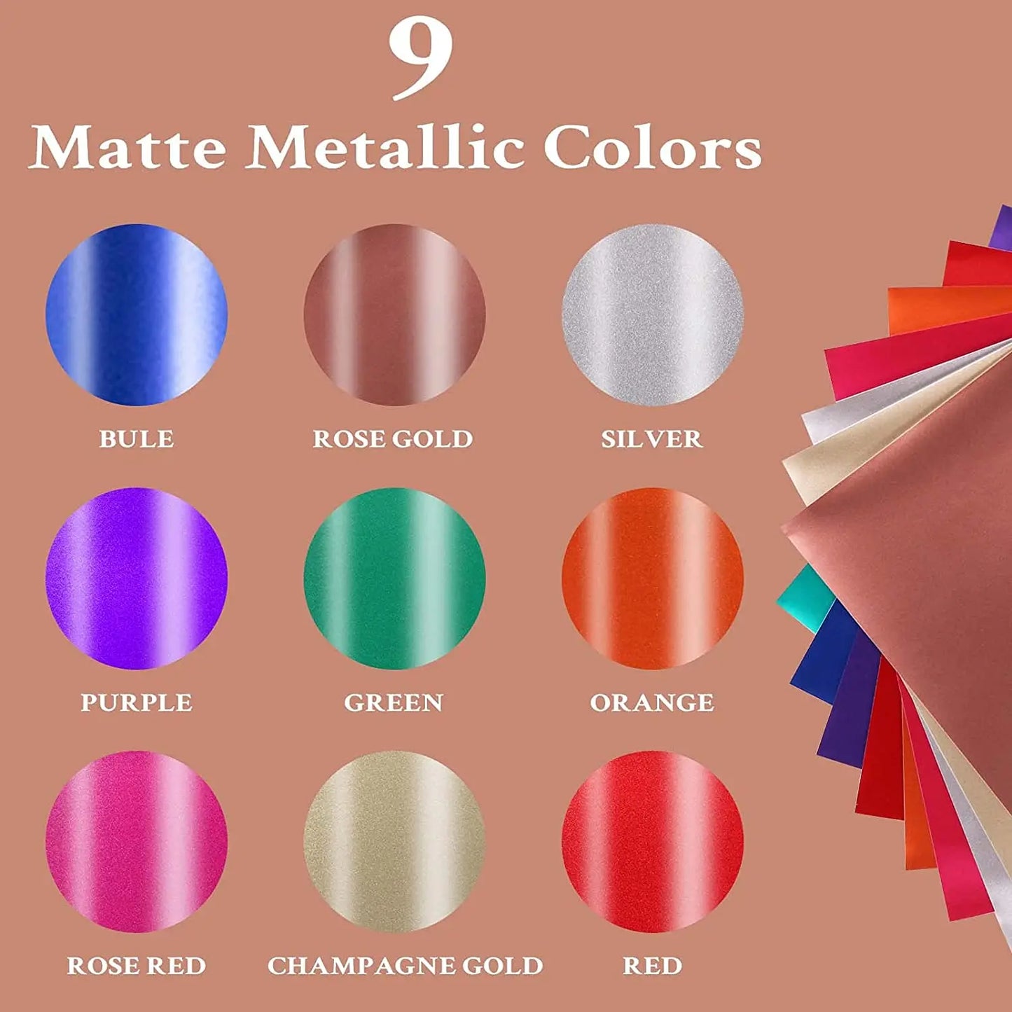 HTVRONT 9pcs 12"x12" Matte Metallic Permanent Adhesive Vinyl Bundle Sheets Sticky Craft Sticker Film for DIY Decor