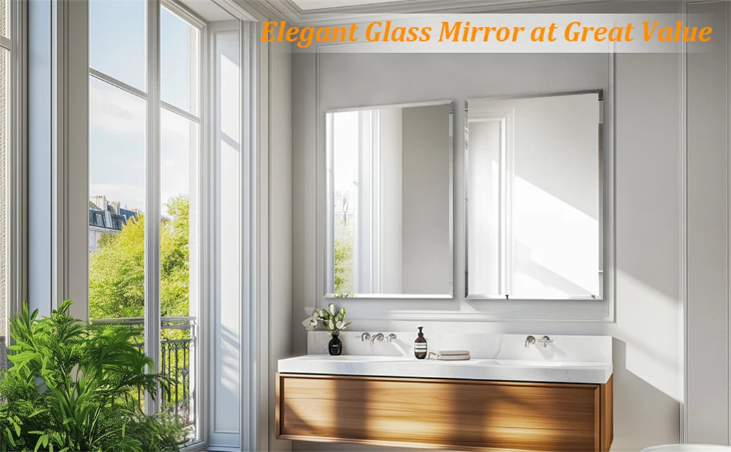 Rectangle Wall Mirror Frameless Vanity Mirror Entry Decor Mirror Beveled Silver Edge for Bathroom Bedroom Livingroom Diningroom