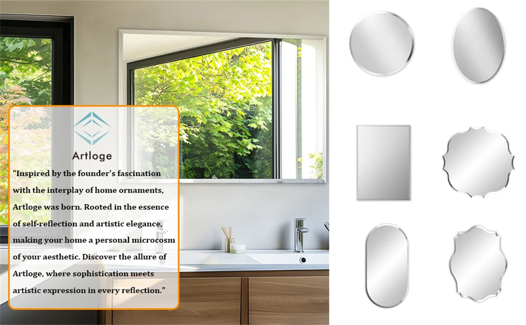 Rectangle Wall Mirror Frameless Vanity Mirror Entry Decor Mirror Beveled Silver Edge for Bathroom Bedroom Livingroom Diningroom