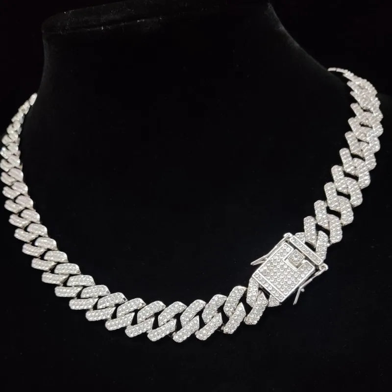 Men Women Hip Hop Rhombus Cuban Chain Iced Out Bling Necklace 14mm Width Chains Hiphop Crystal Necklaces Fashion Jewelry
