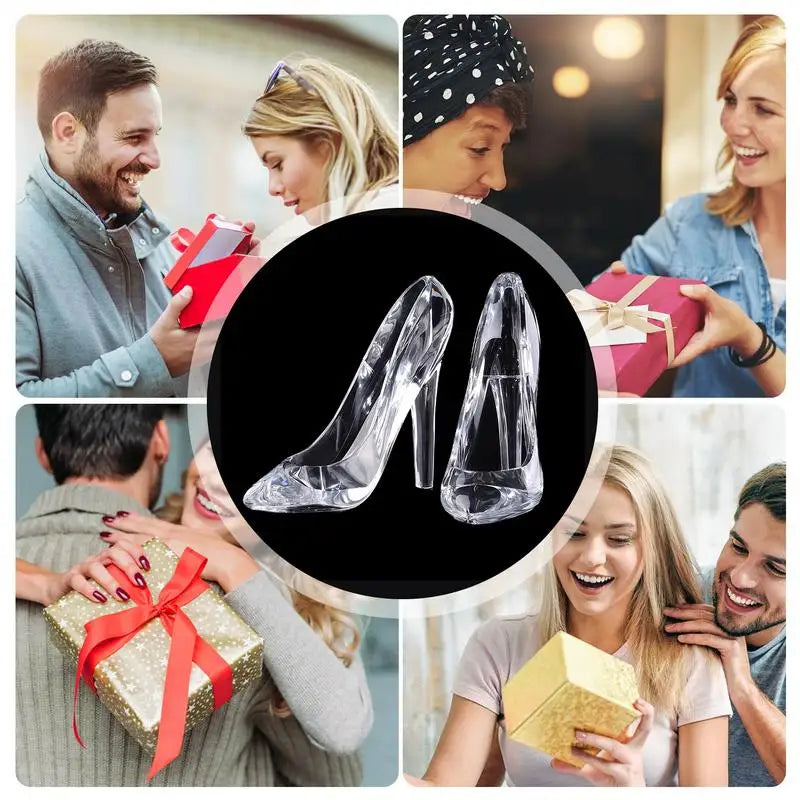 Cinderellas Crystal Glass Slipper Shoe Transparent Acrylic High-Heeled Shoes Figurines Wedding Decoration Beautiful Home Decor