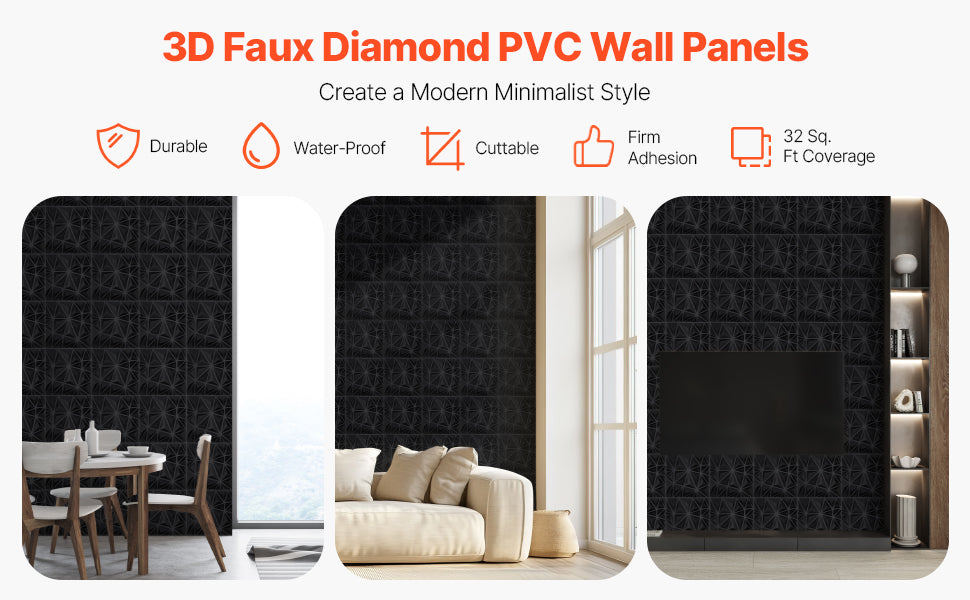 VEVOR 3D Wall Panels PVC Modern Art Minimalist Diamond Tiles Coverage Accent Wall Panel Interior Home Decor for Ceiling Bedroom